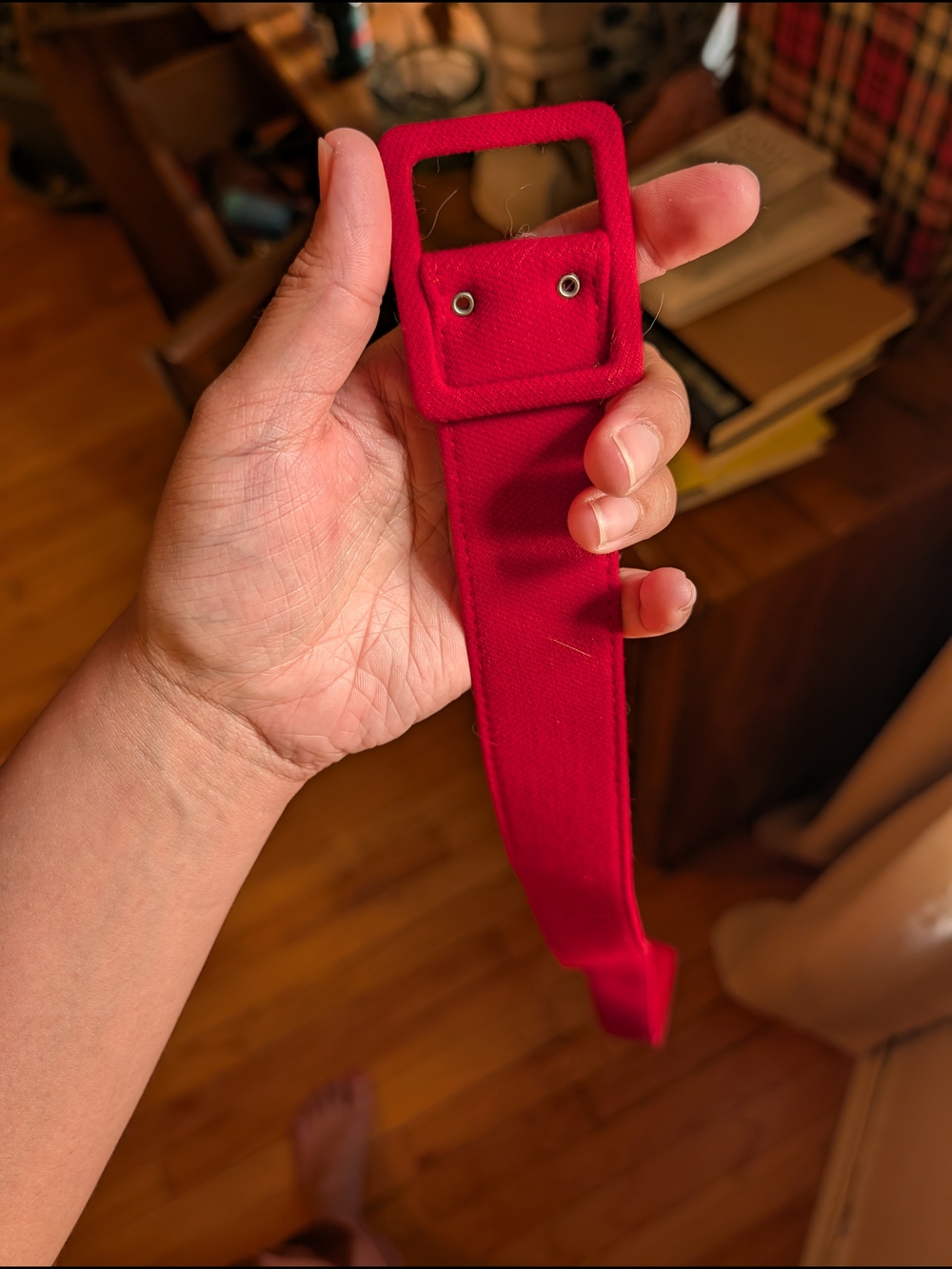 Wide Red Fabric Belt with Square Buckle